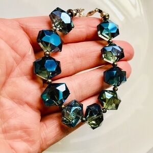 Sapphire Blue Aurora Borealis Crystal Bracelet | Faceted Glass Statement Jewelry